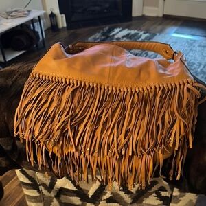 orYANY Mustard Fringe Leather Shoulder Bag